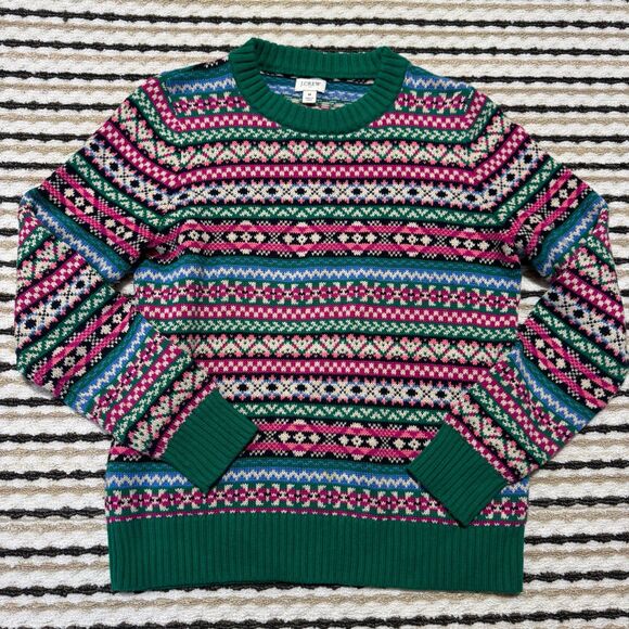 J Crew Women’s Fair Isle Winter Sweater Hearts Womens Medium - Picture 1 of 3